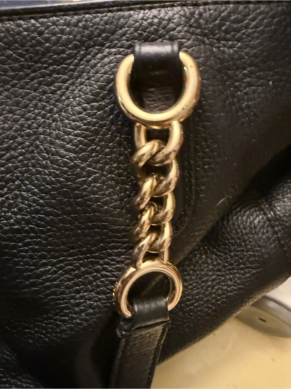 Coach Elle Black Pebbled Leather Tote with Gold Chain Straps - Picture 13 of 16